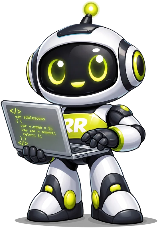 RR-Bot – maskotka ErrorStudio programuje na laptopie